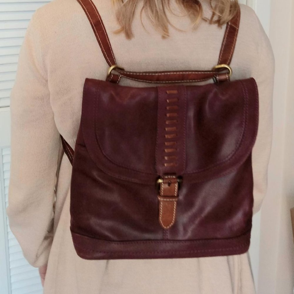Nino BOSSI Genuine Leather Backpack Burgundy Leather Backpack / Purse